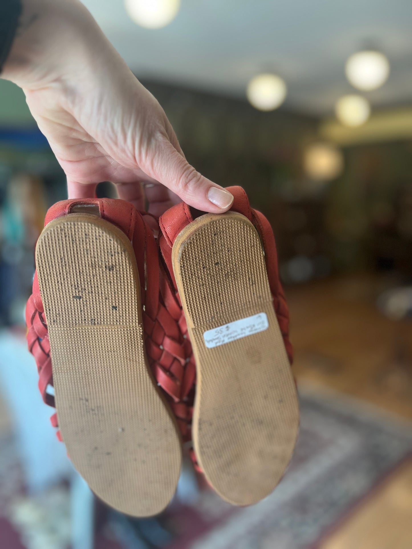 Vintage red leather En Route woven sandals, 6