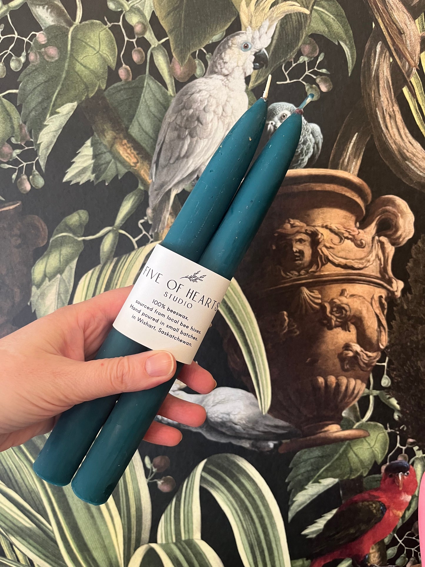 Five of Hearts Beeswax Taper Pair, Blue Spruce