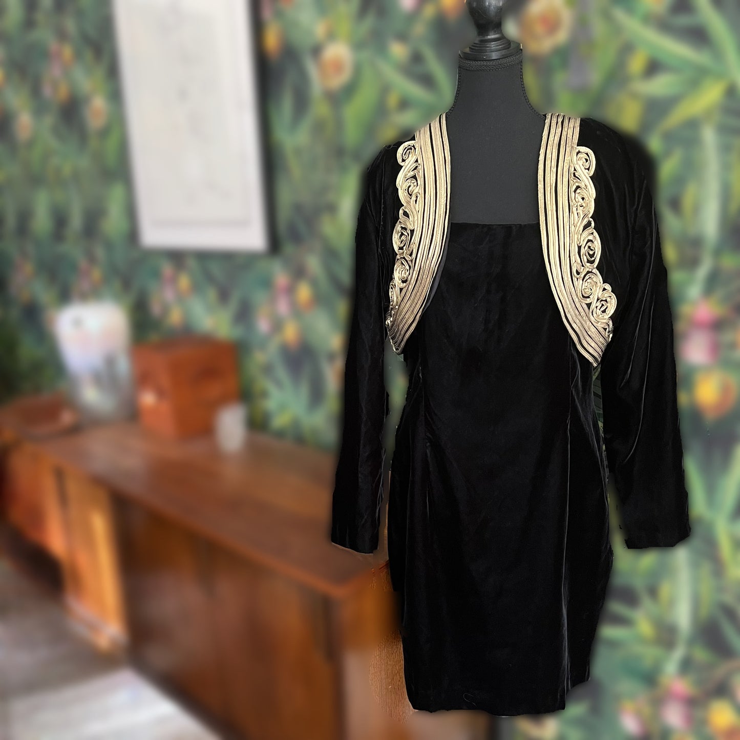 Sale! Vintage 1980’s Scott McClintock Black Velvet Dress & Jacket, Medium/Large