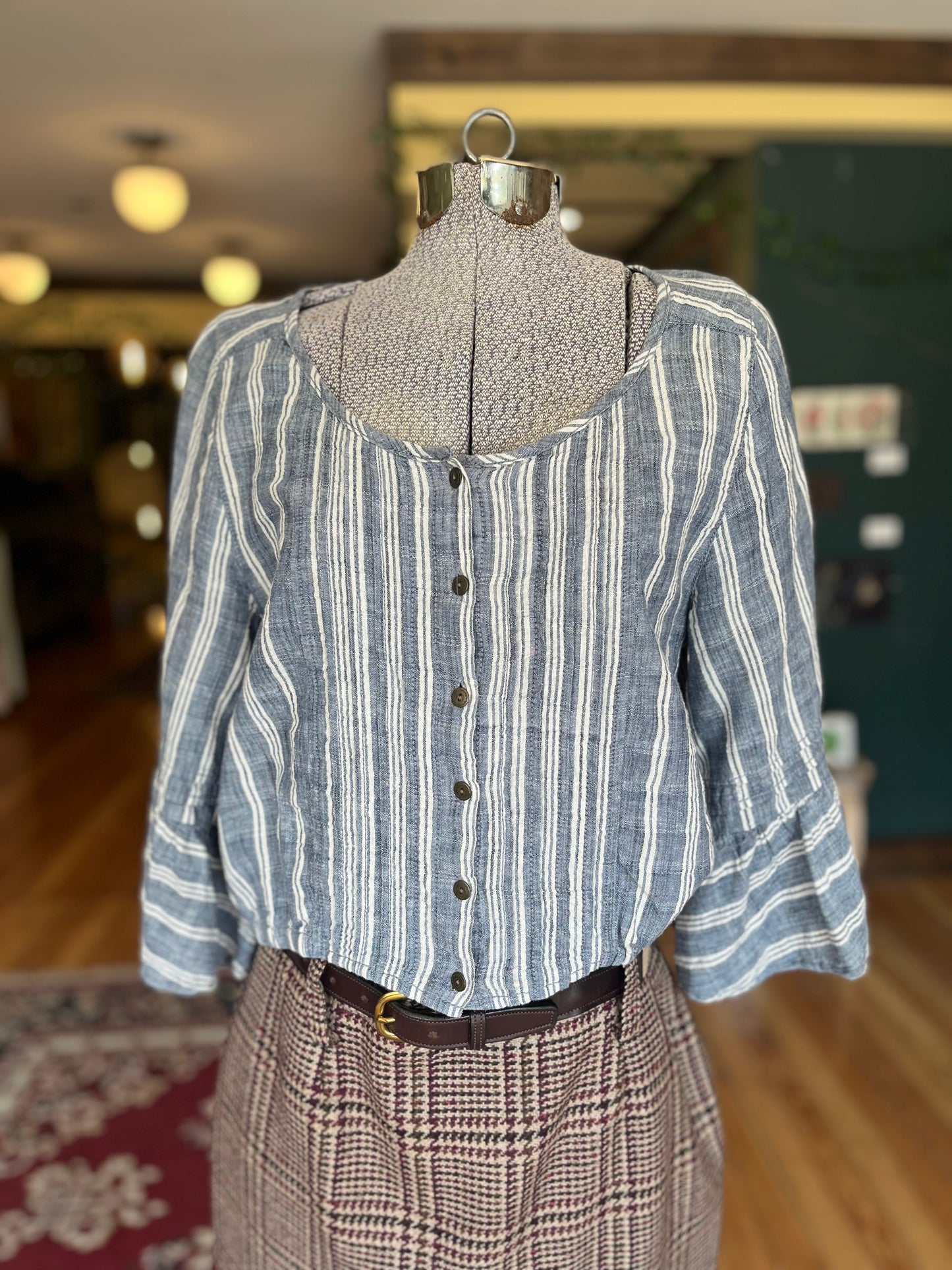 Free People Linen Blend striped top, small