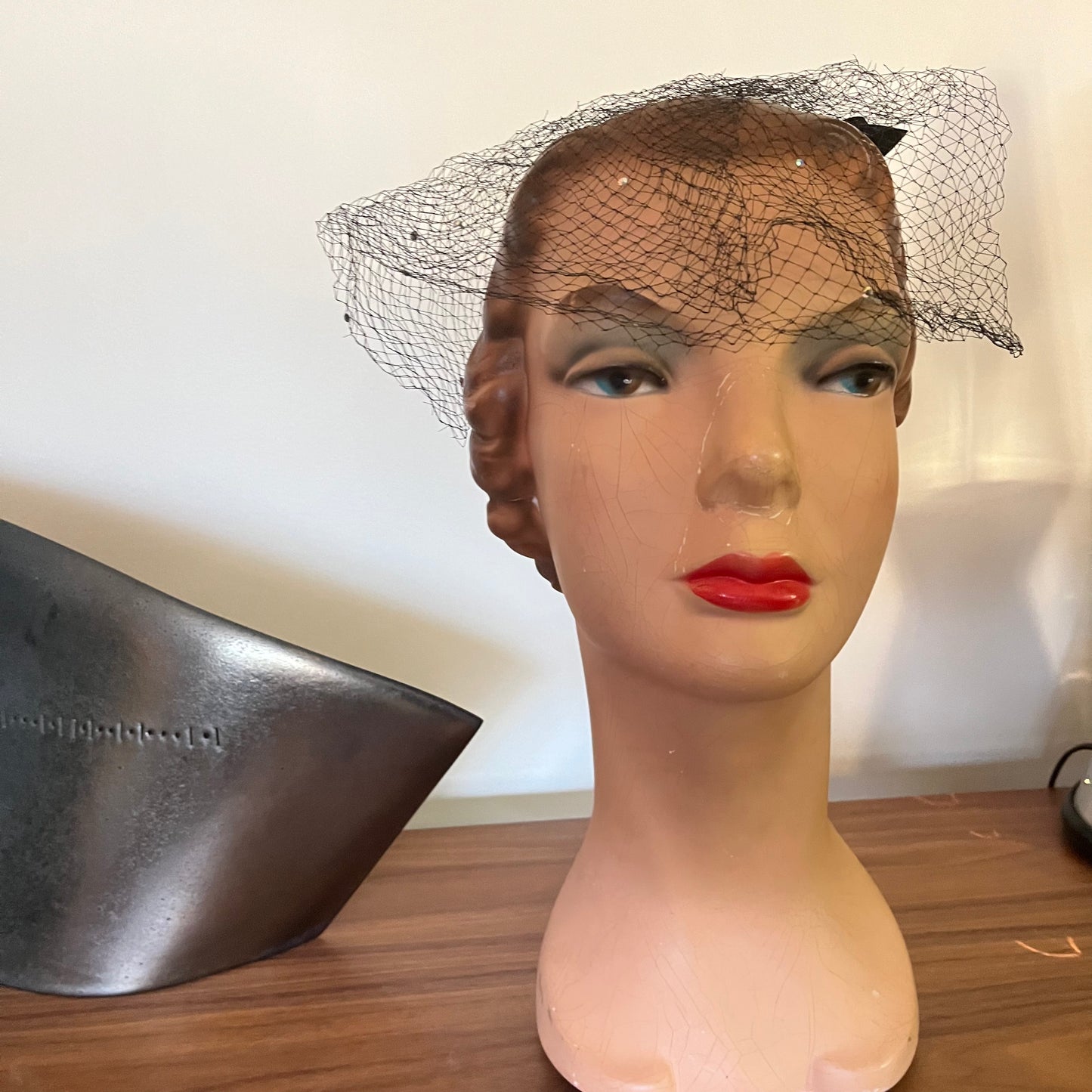 Vintage 1960’s Black Rhinestone Veil Hat