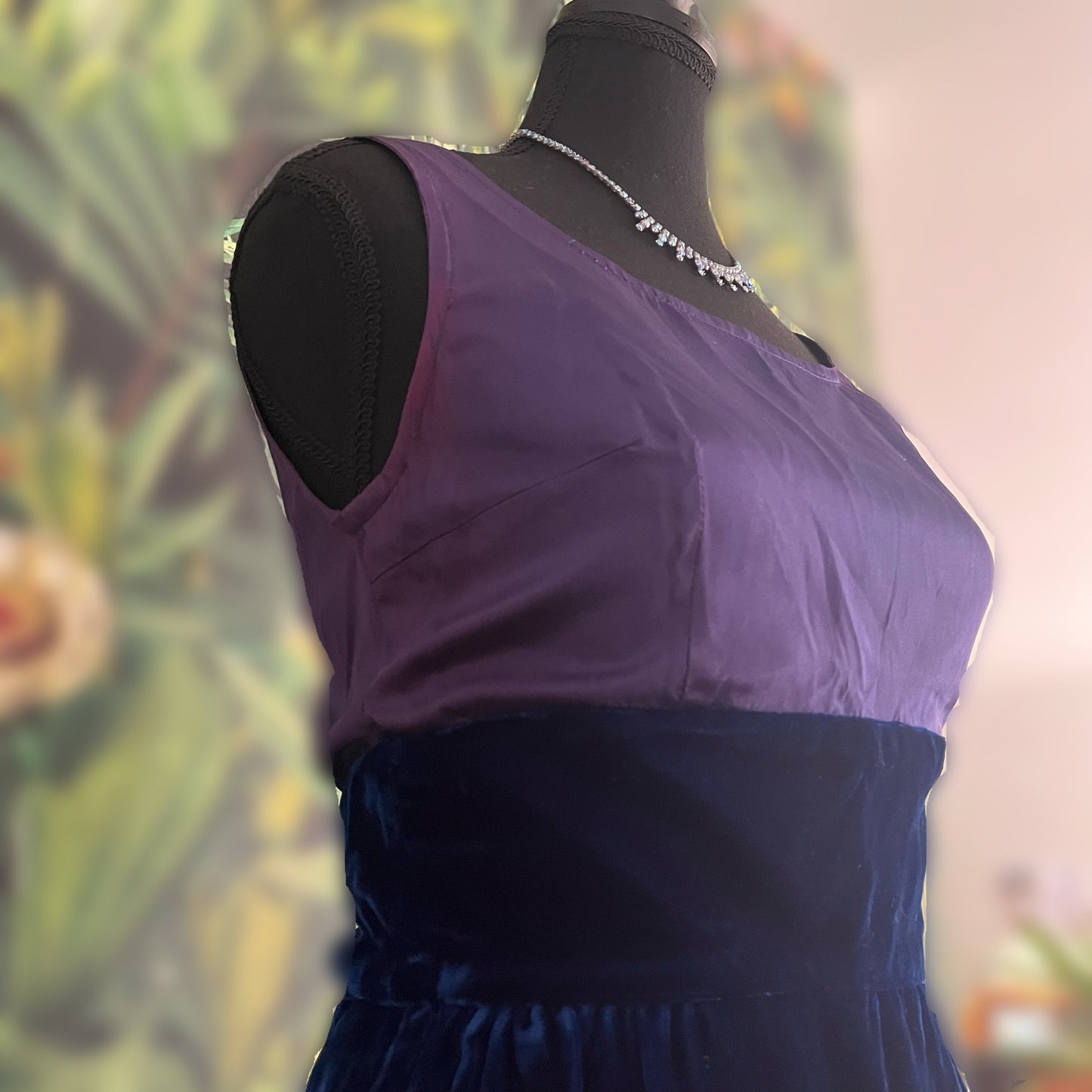 Vintage 1960’s Blue Velvet Sleeveless Dress and Shell, Extra Small