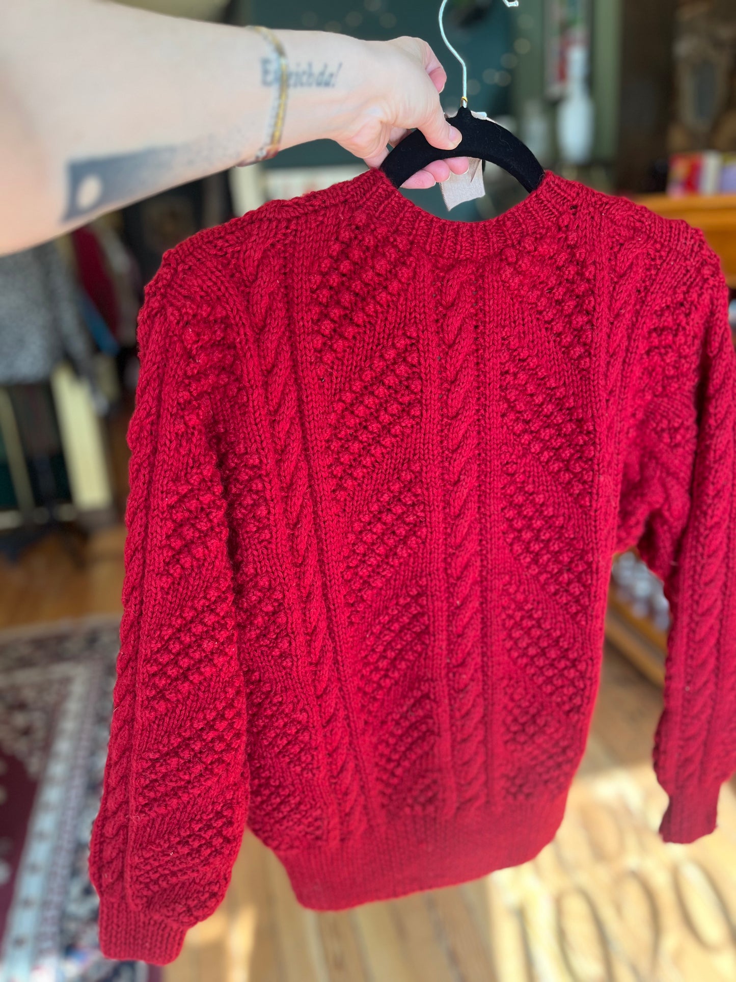 Vintage cherry wool (?) cardigan, small/medium