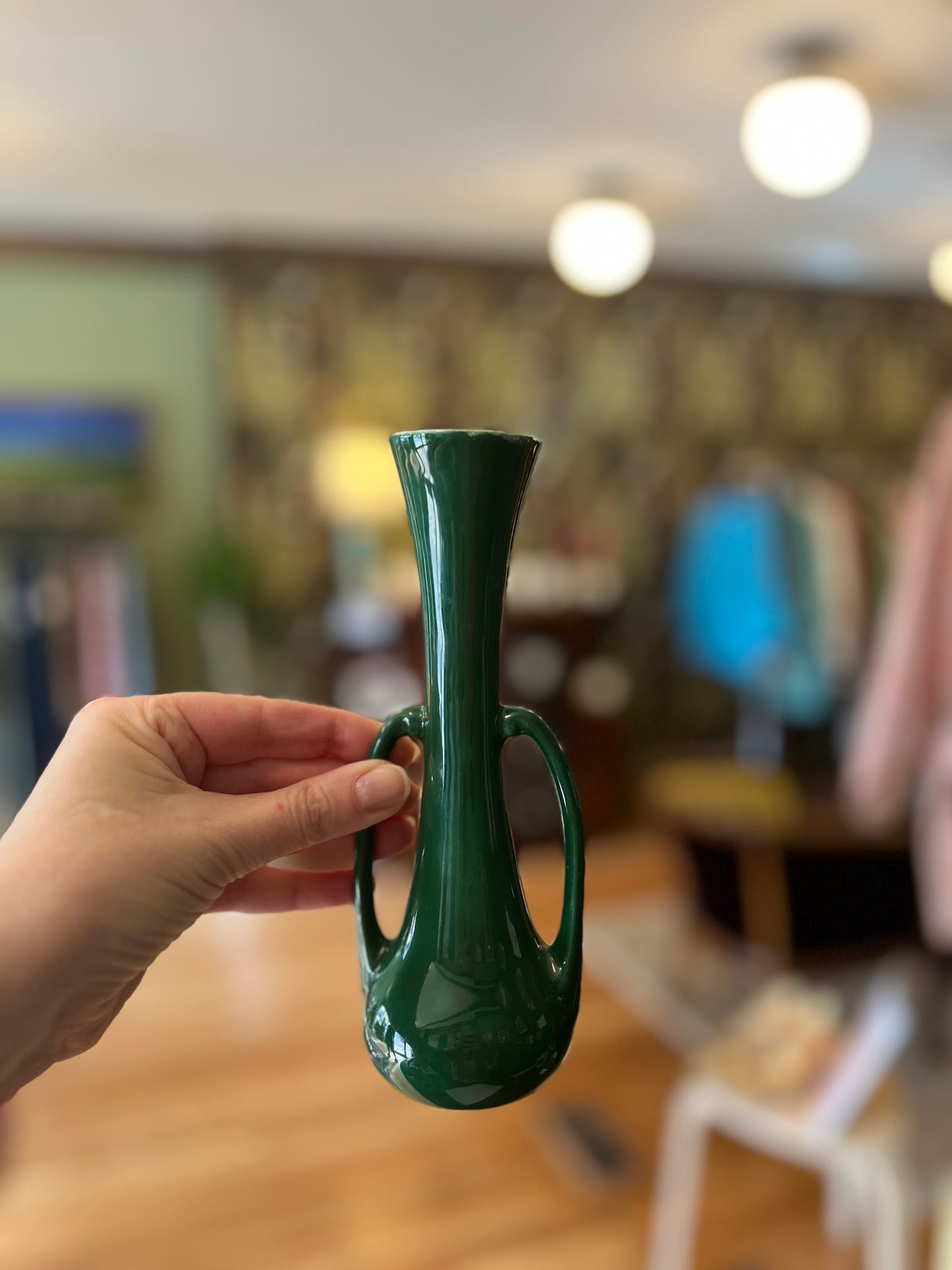 Vintage green bud vase