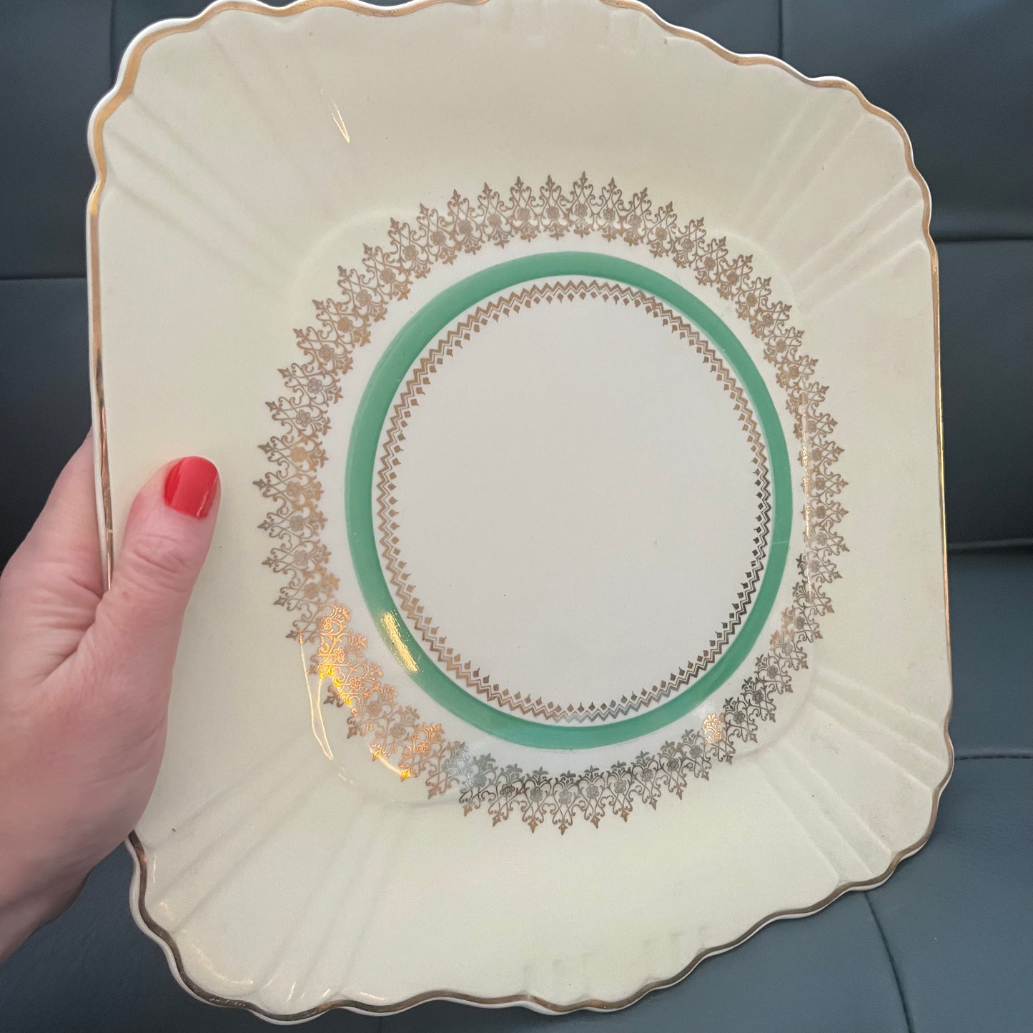 Vintage Myott China Gold & Green Plate