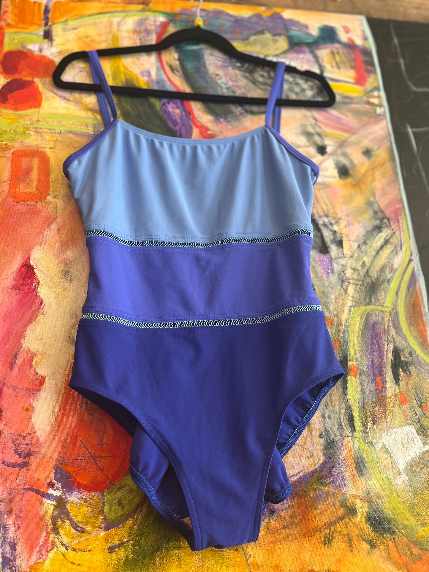 Vintage 90’s tri panel blue “Christina” swim suit, medium