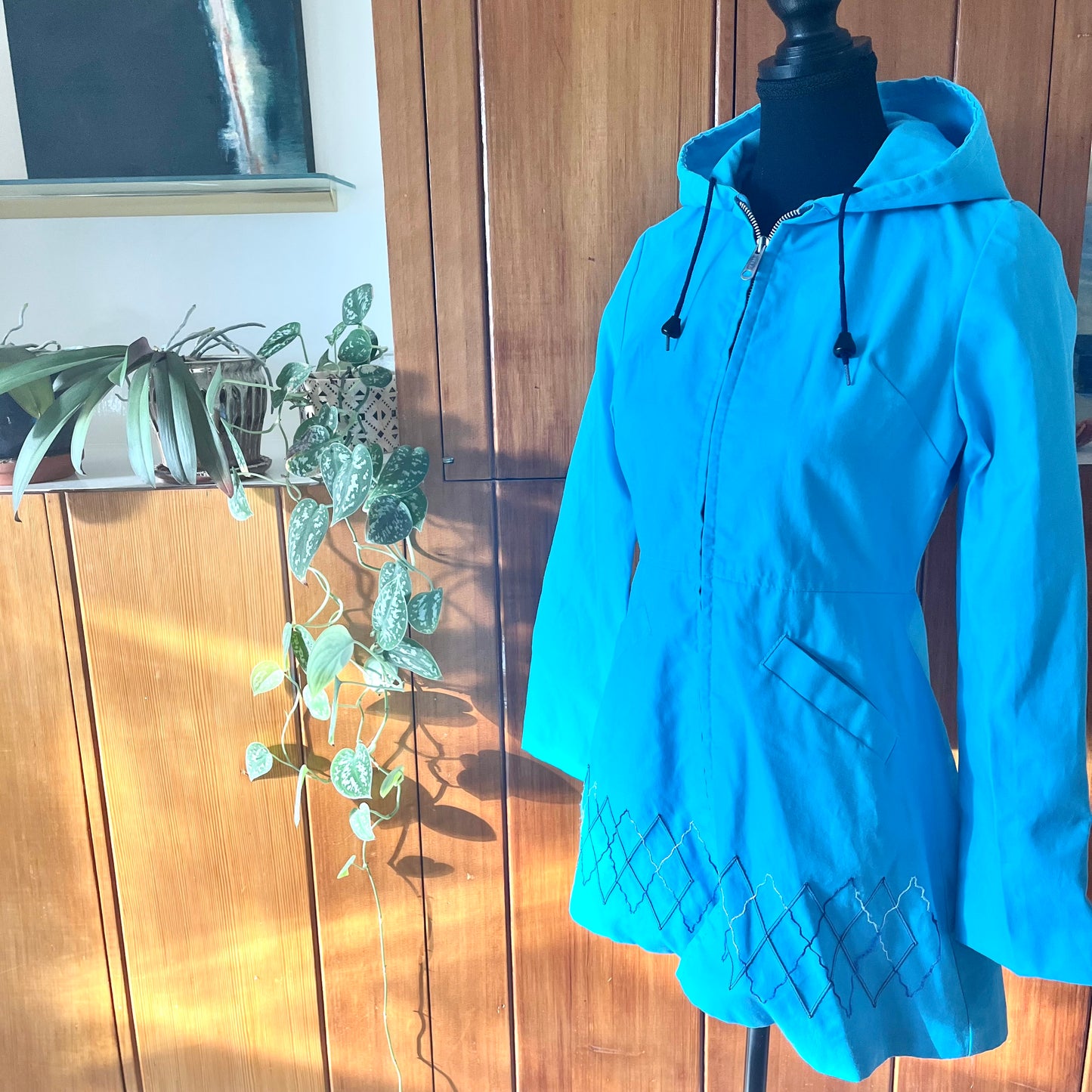Vintage 1960's/70's Teal Blue Embroidered Jacket, Extra Small/Small