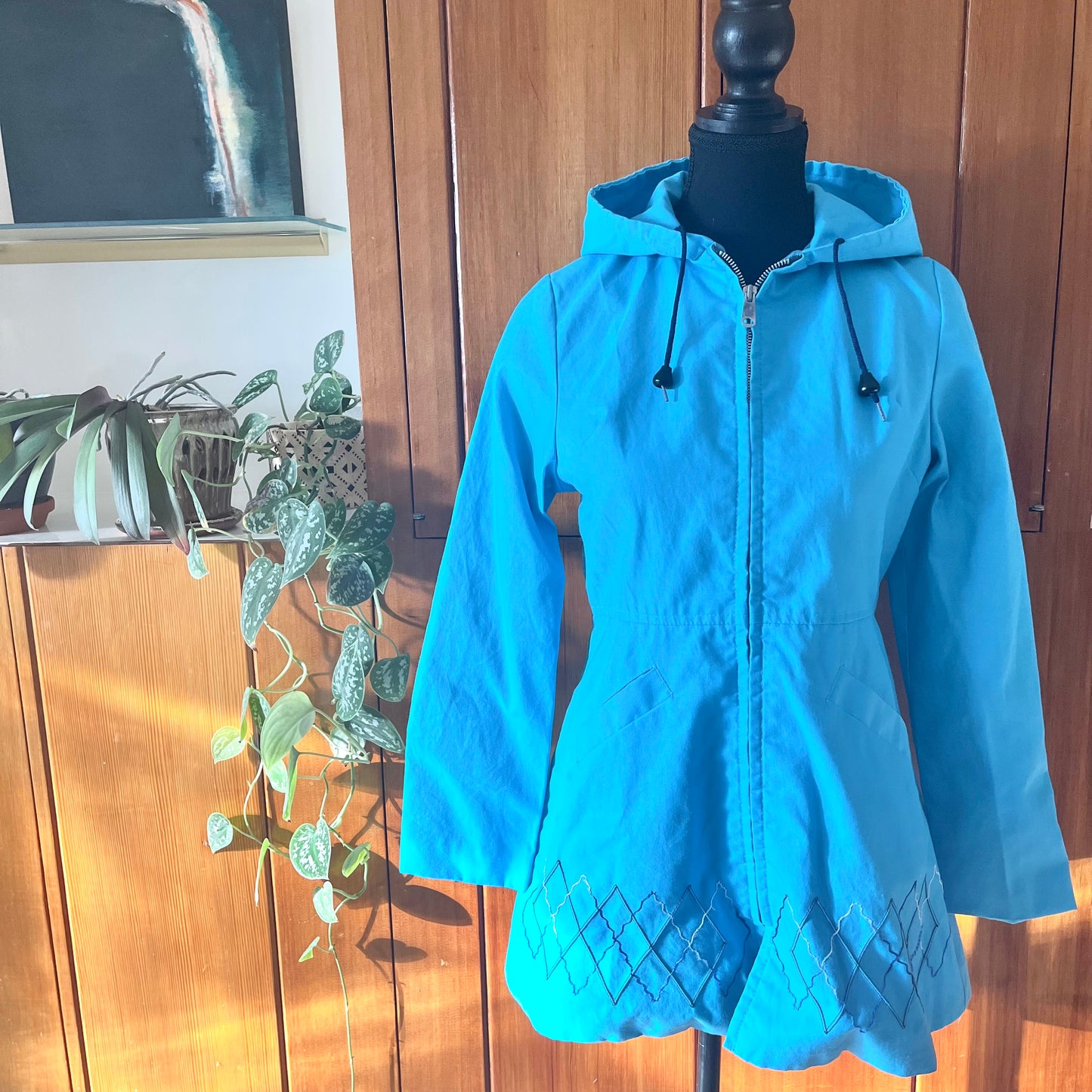 Vintage 1960's/70's Teal Blue Embroidered Jacket, Extra Small/Small