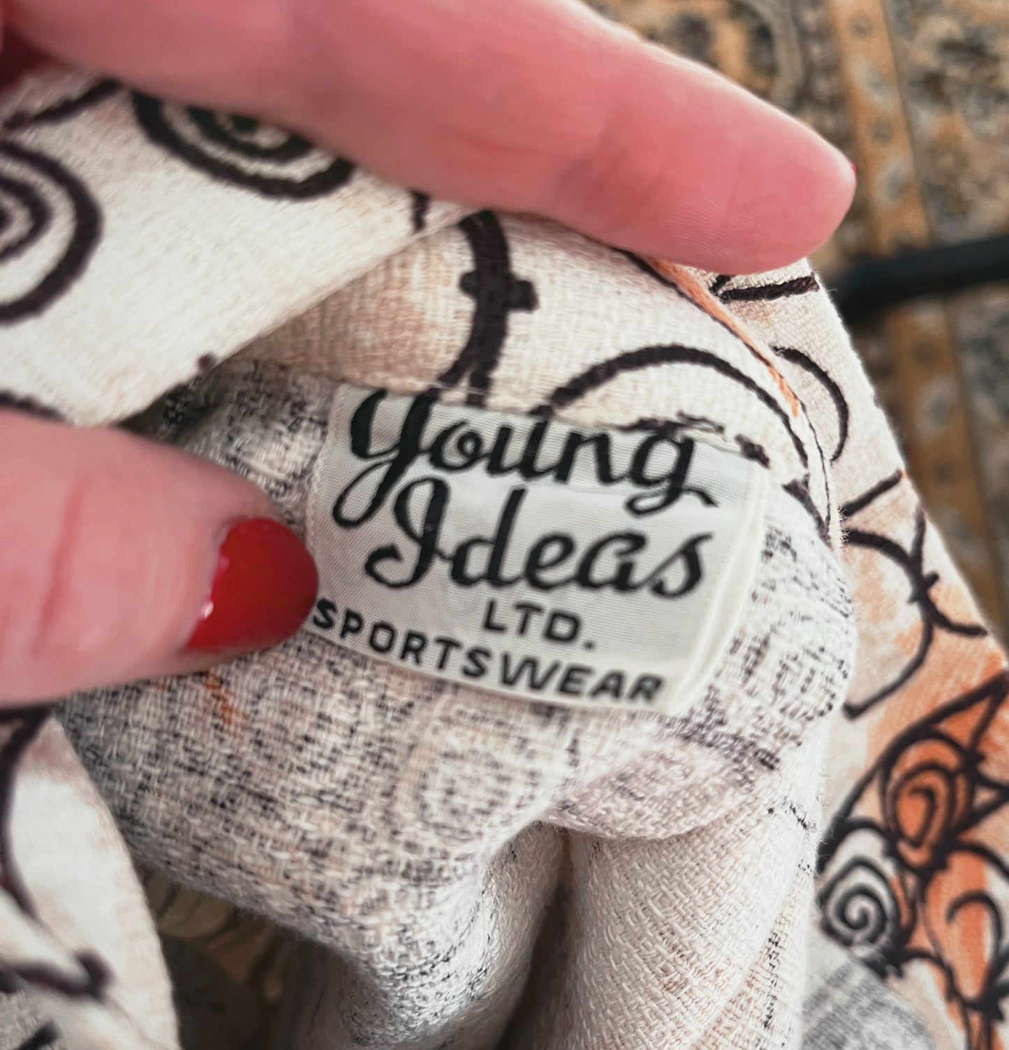 Close up of tag inside skirt, which reads: "Yound Ideas LTD. Sportswear"