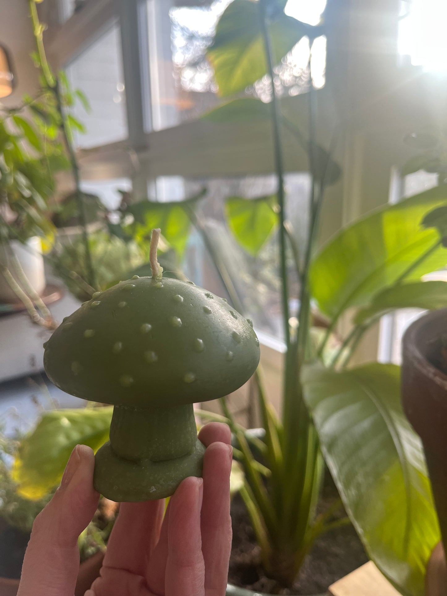 Five of Hearts Beeswax Mushroom candles, shades of blue & green