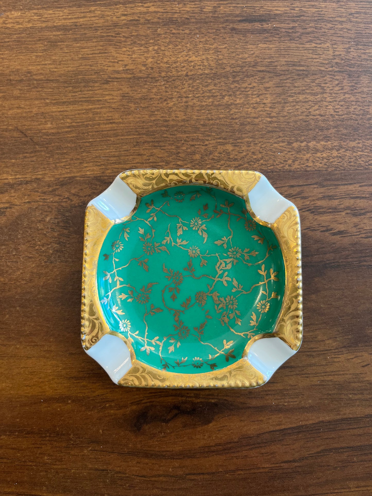 Mini green and gold ashtray