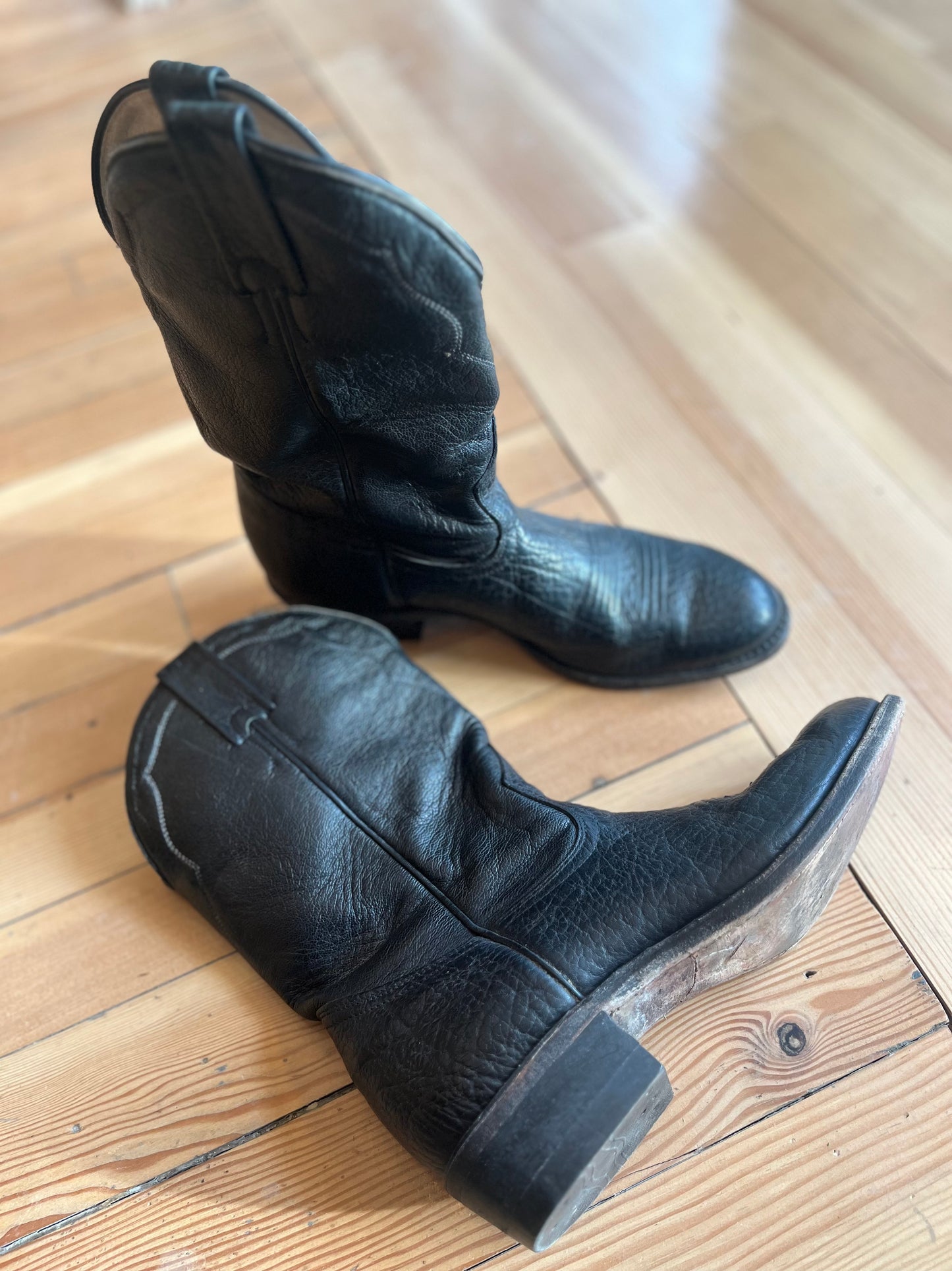 Vintage Black Leather Cowboy Boots, 9