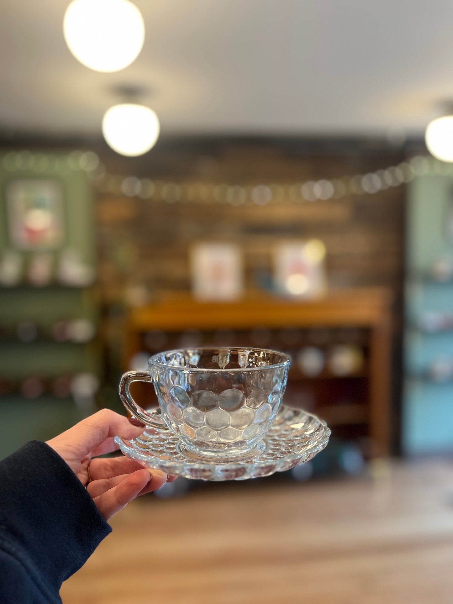 Vintage Clear Bubble Glass Cup and Saucer