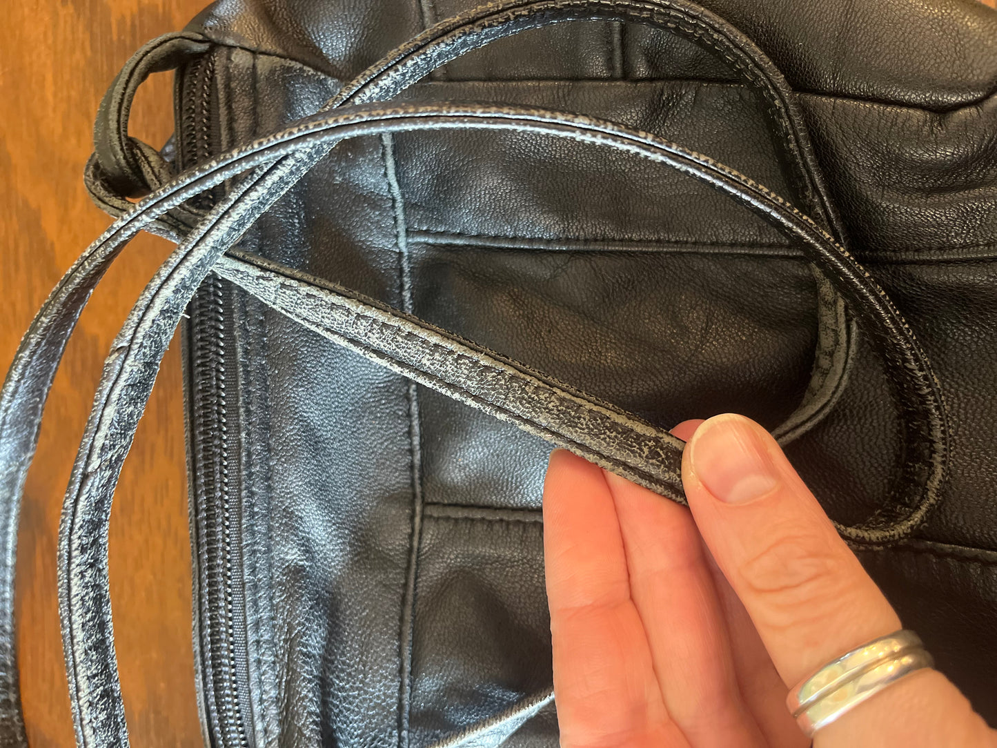 Small black leather shoulder bag