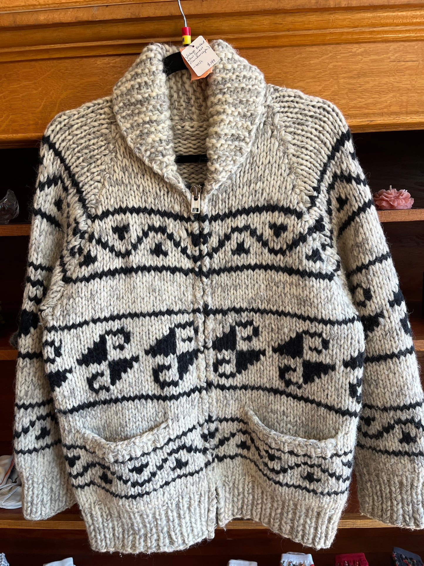Vintage Knitted Wool Jacket (Cowichan style), M/L
