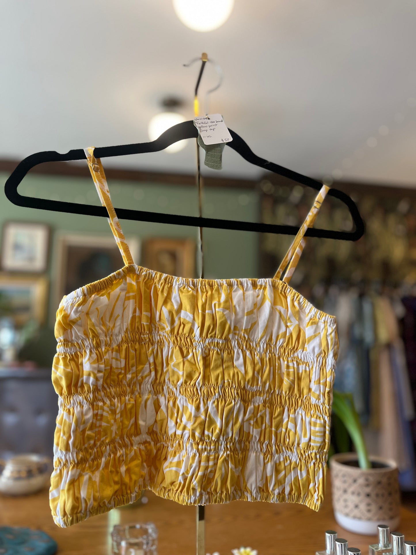 Non-vintage Faithfull The Brand yellow print crop top, XL