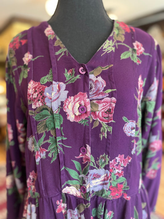 Vintage 90’s April Cornell Dark Purple Floral Dress, S/M