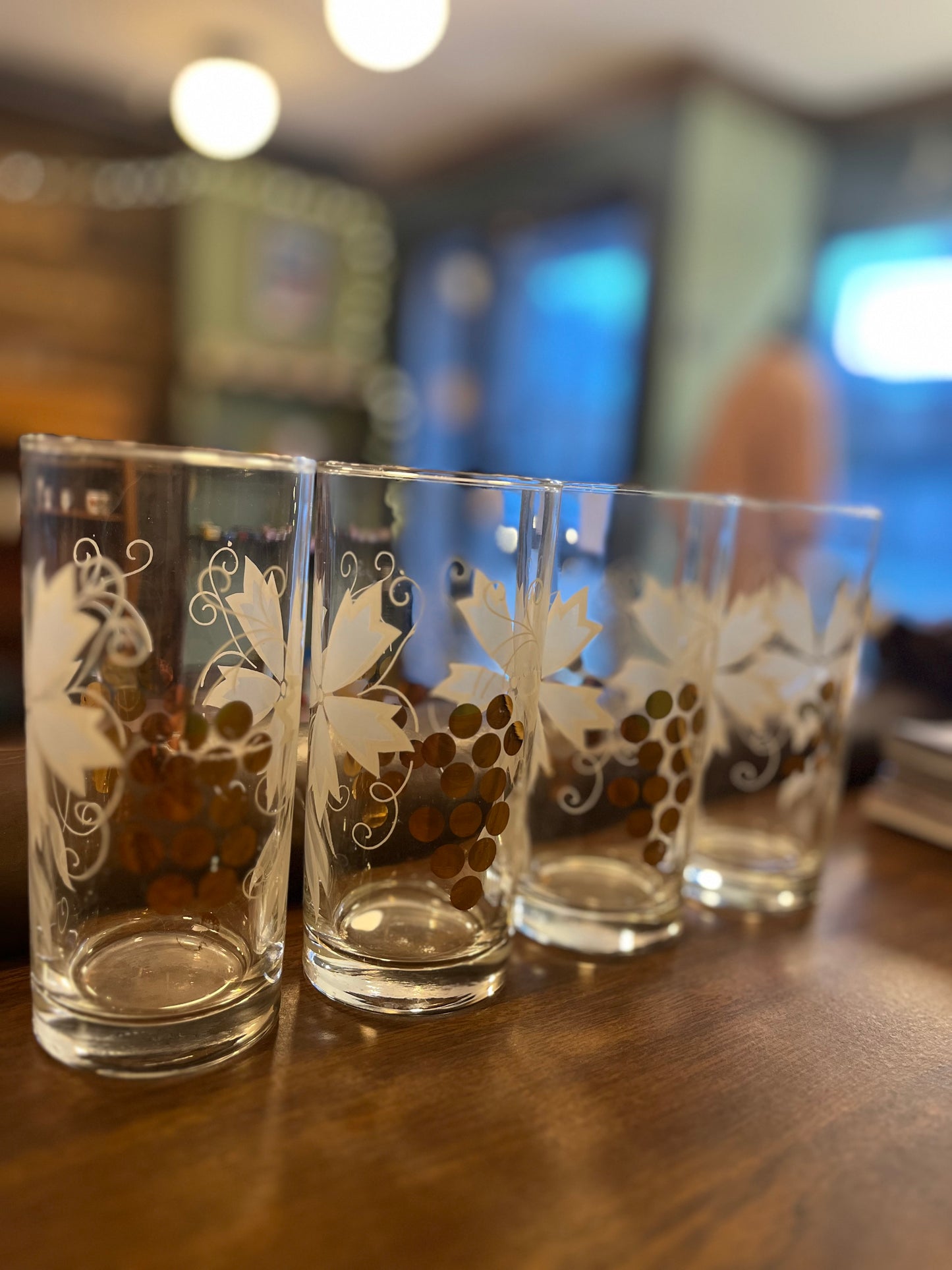 Vintage highball cocktail tumblers w grapes