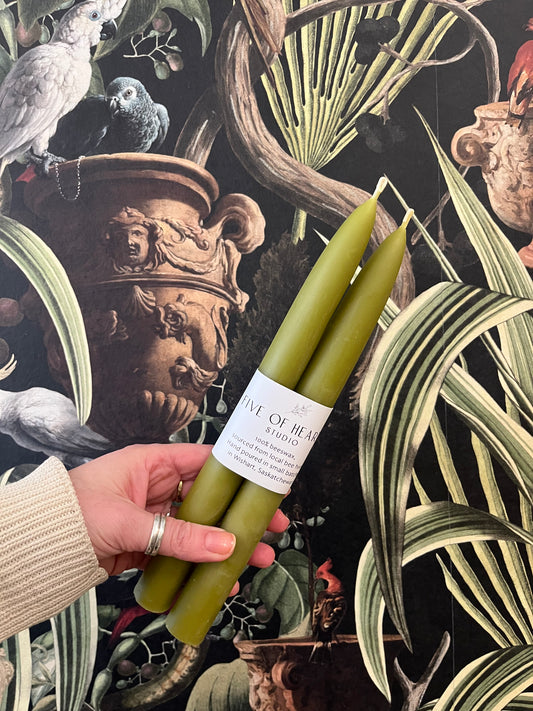 Five of Hearts Beeswax Taper Pair, Chartreuse