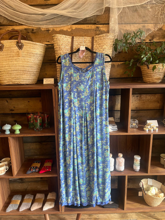 Vintage April Cornell periwinkle & green dress, large