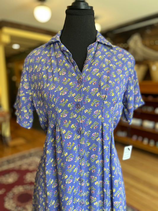 Vintage April Cornell Tie Back Purple Floral Dress, m
