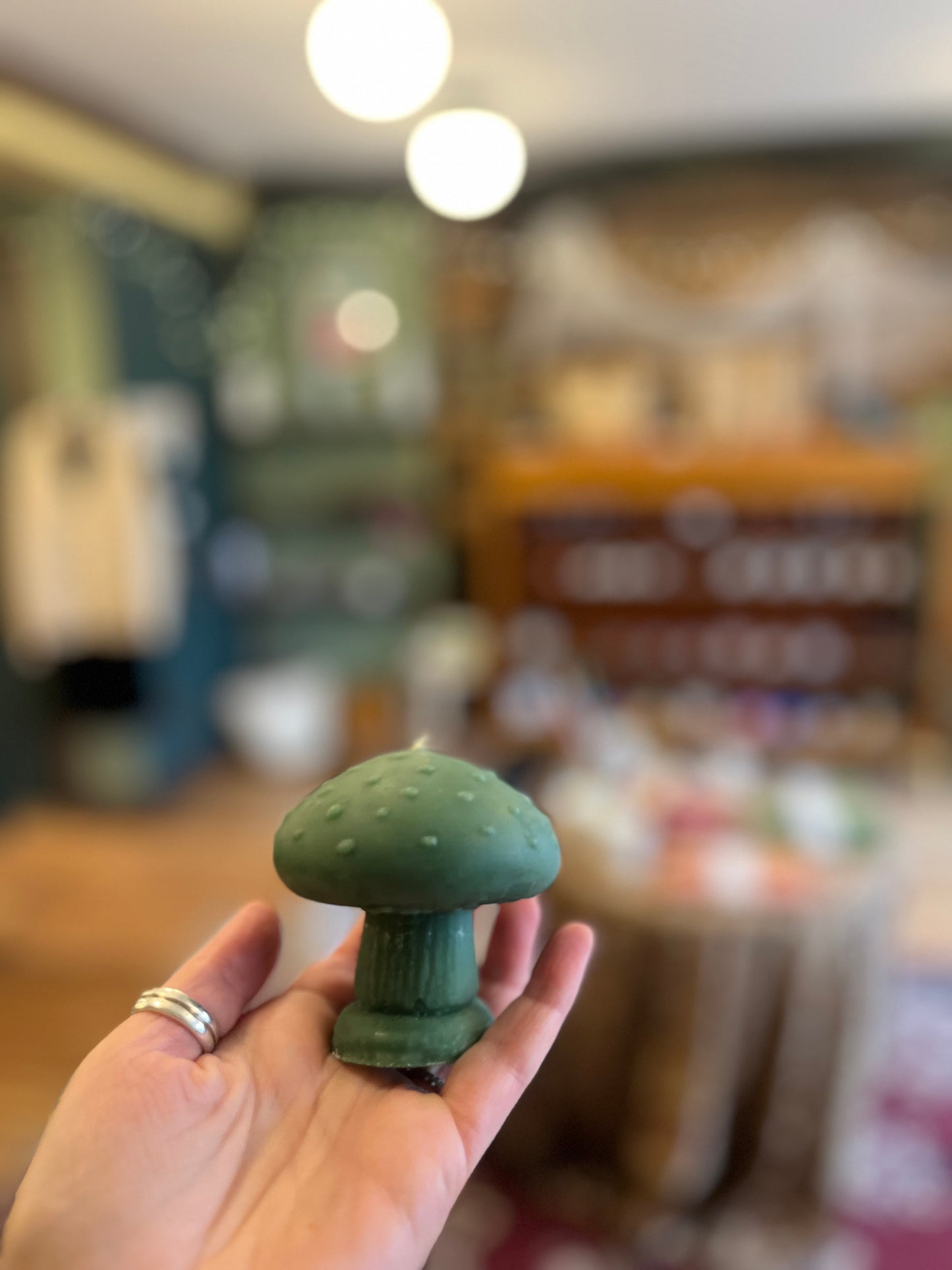 Five of Hearts Beeswax Mushroom candles, shades of blue & green