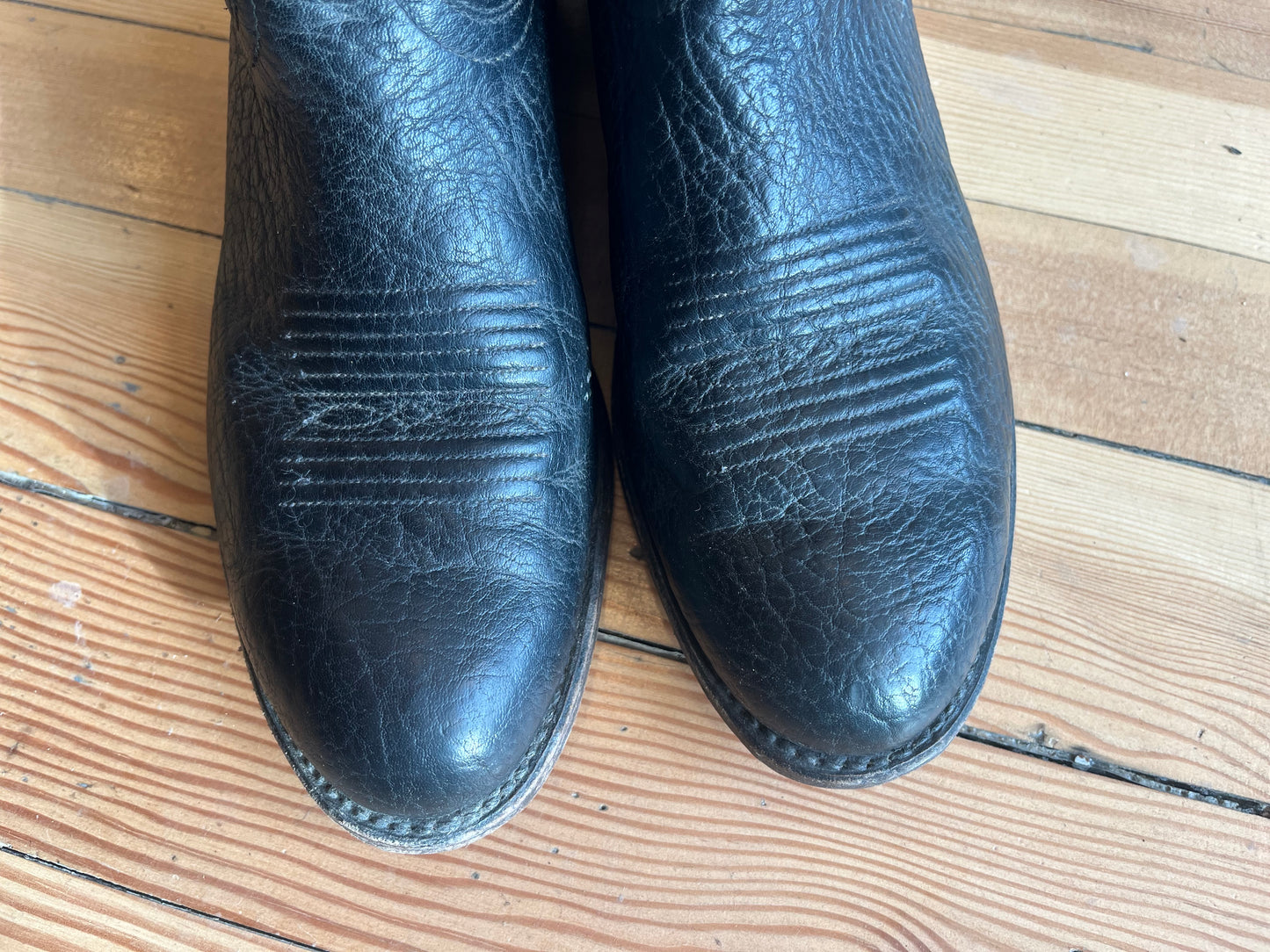 Vintage Black Leather Cowboy Boots, 9