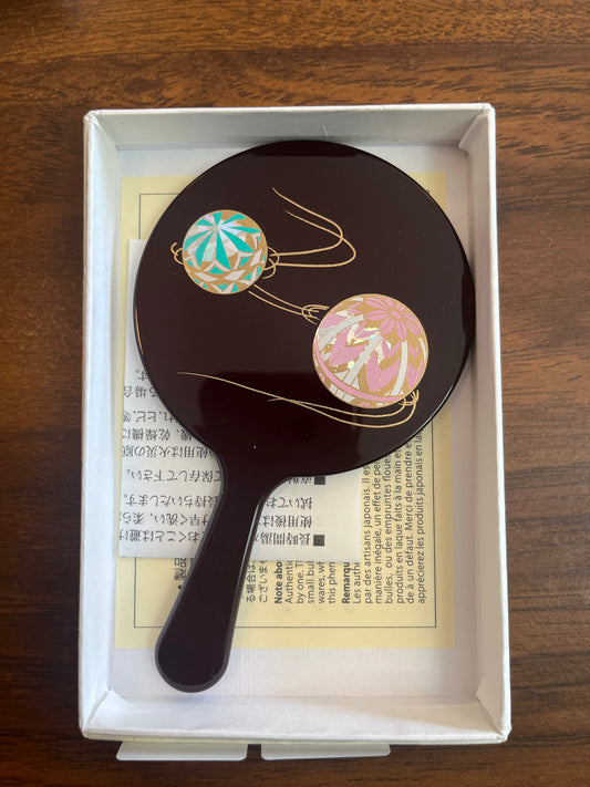 Small Lacquerware Hand Mirror - Balls - Made in Japan