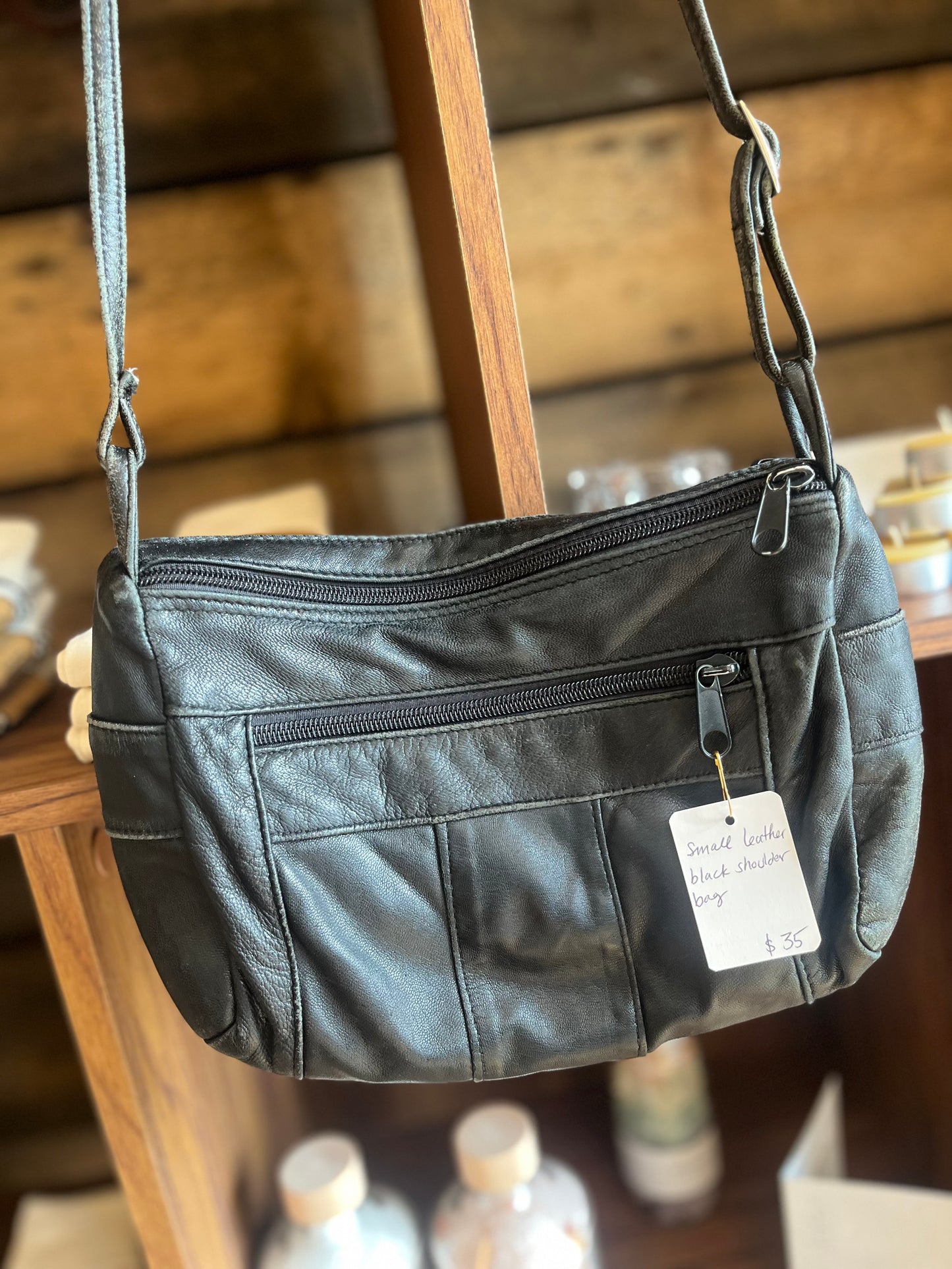 Small black leather shoulder bag