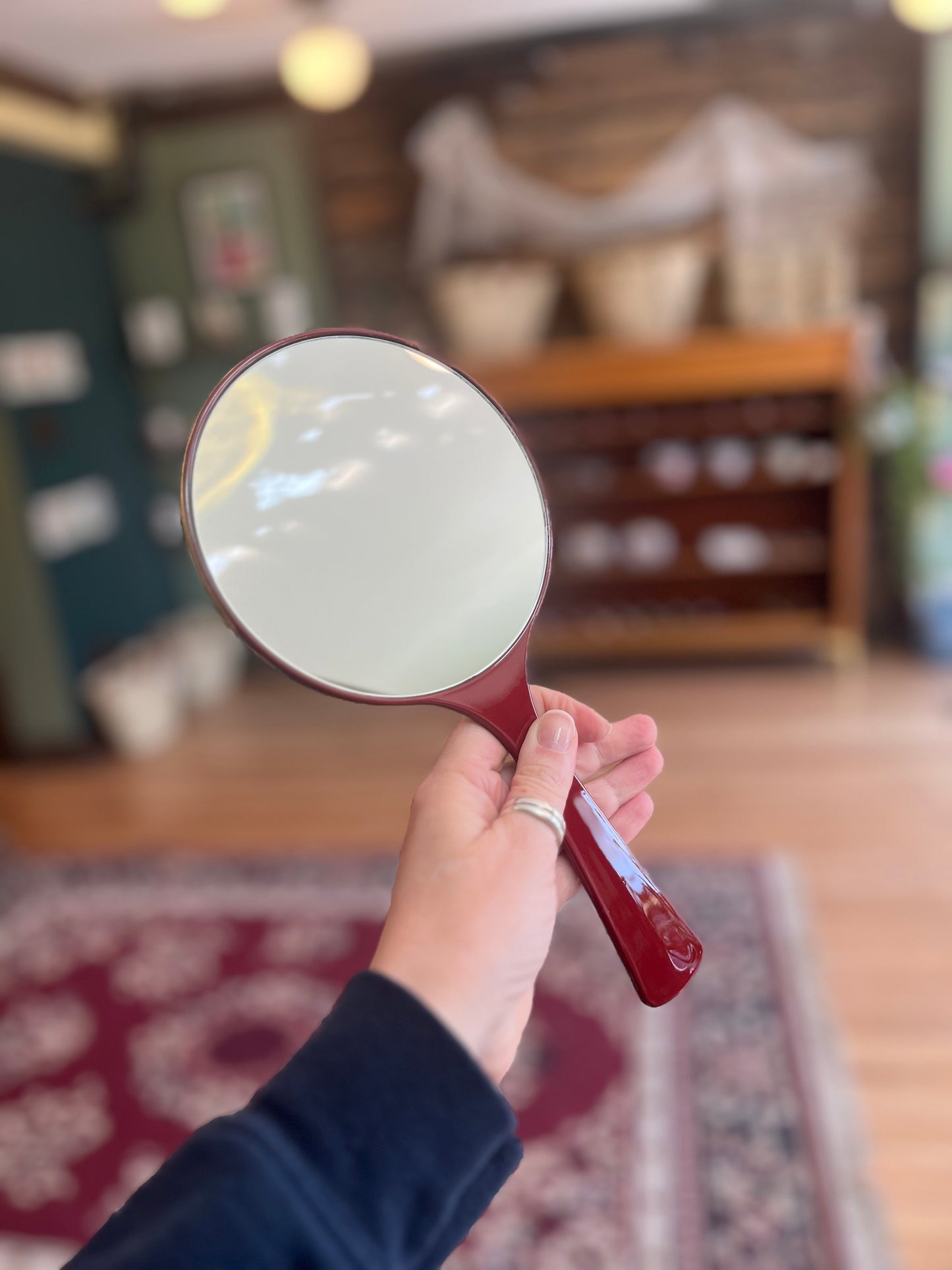 Large Lacquerware Hand Mirror - Red & Gold - Made in Japan
