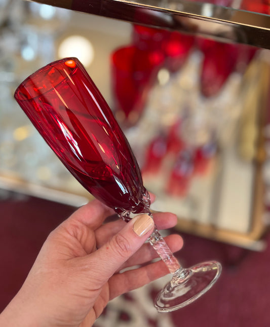 Red Glass Champagne Flutes