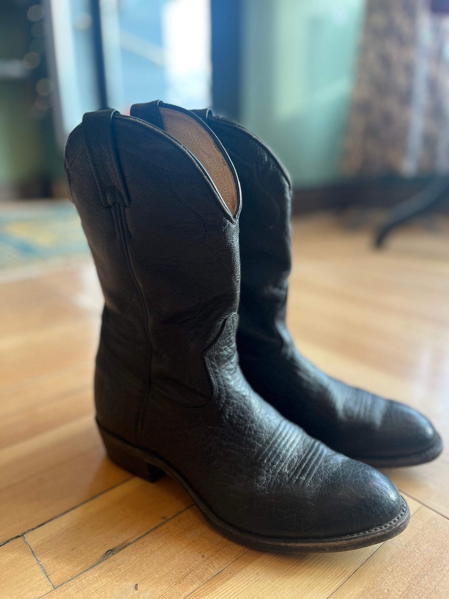 Vintage Black Leather Cowboy Boots, 9