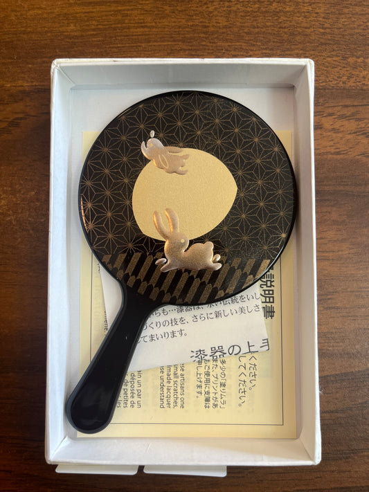 Small Lacquerware Hand Mirror - Bunnies - Made in Japan