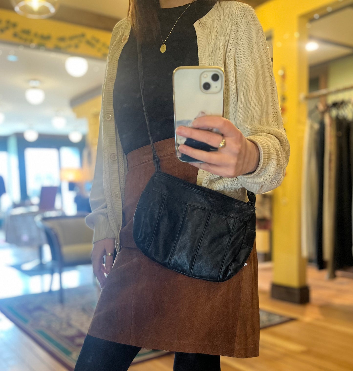 Small black leather shoulder bag