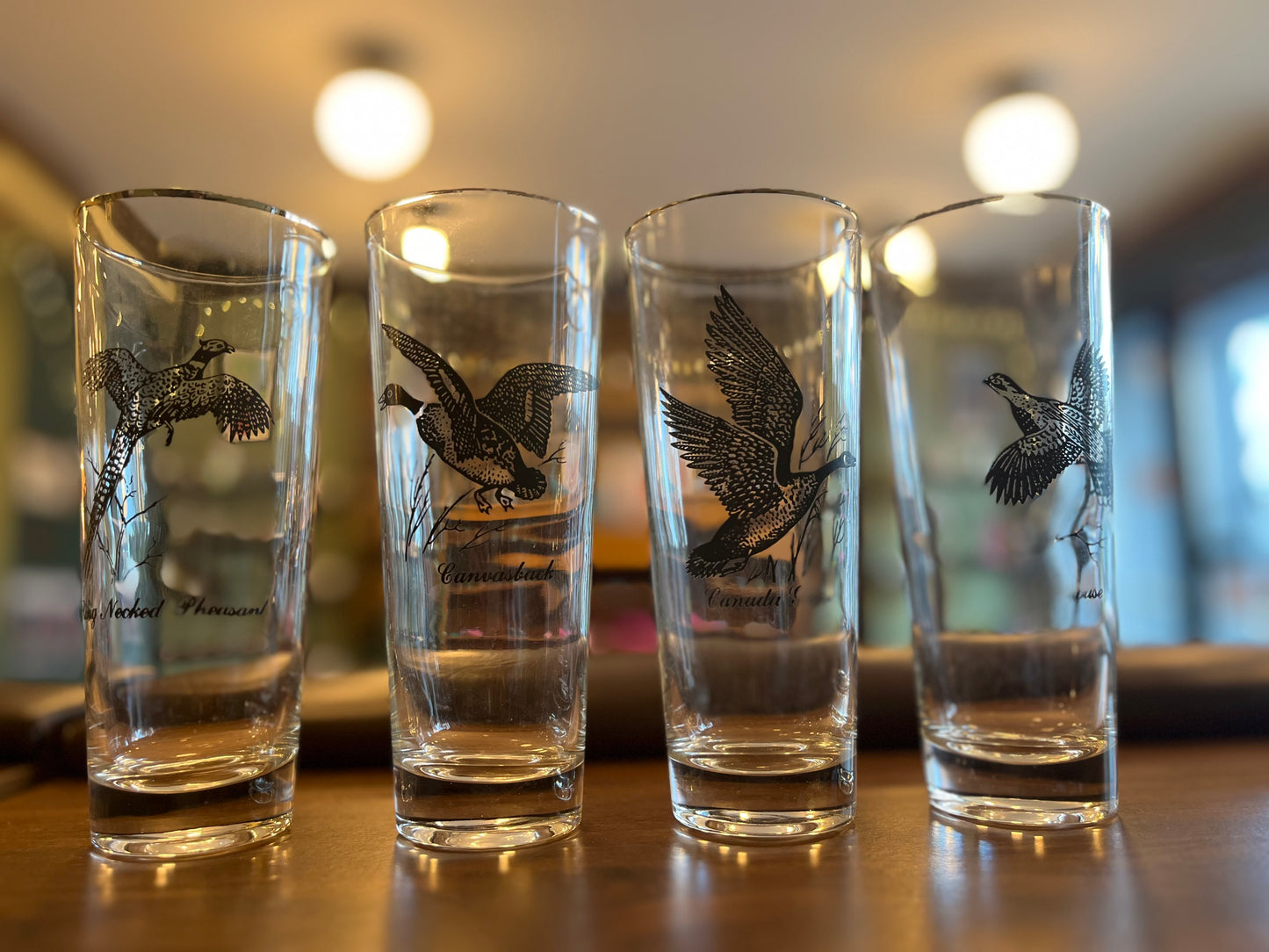 Vintage Bird Beer Glasses, set of four