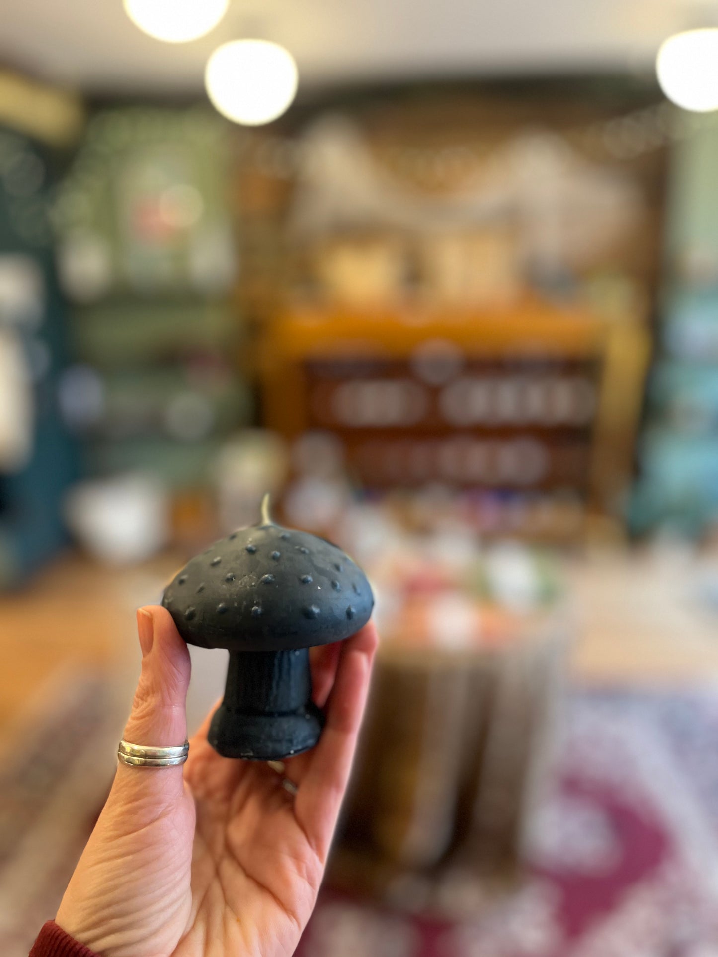 Five of Hearts Beeswax Mushroom candles, shades of blue & green