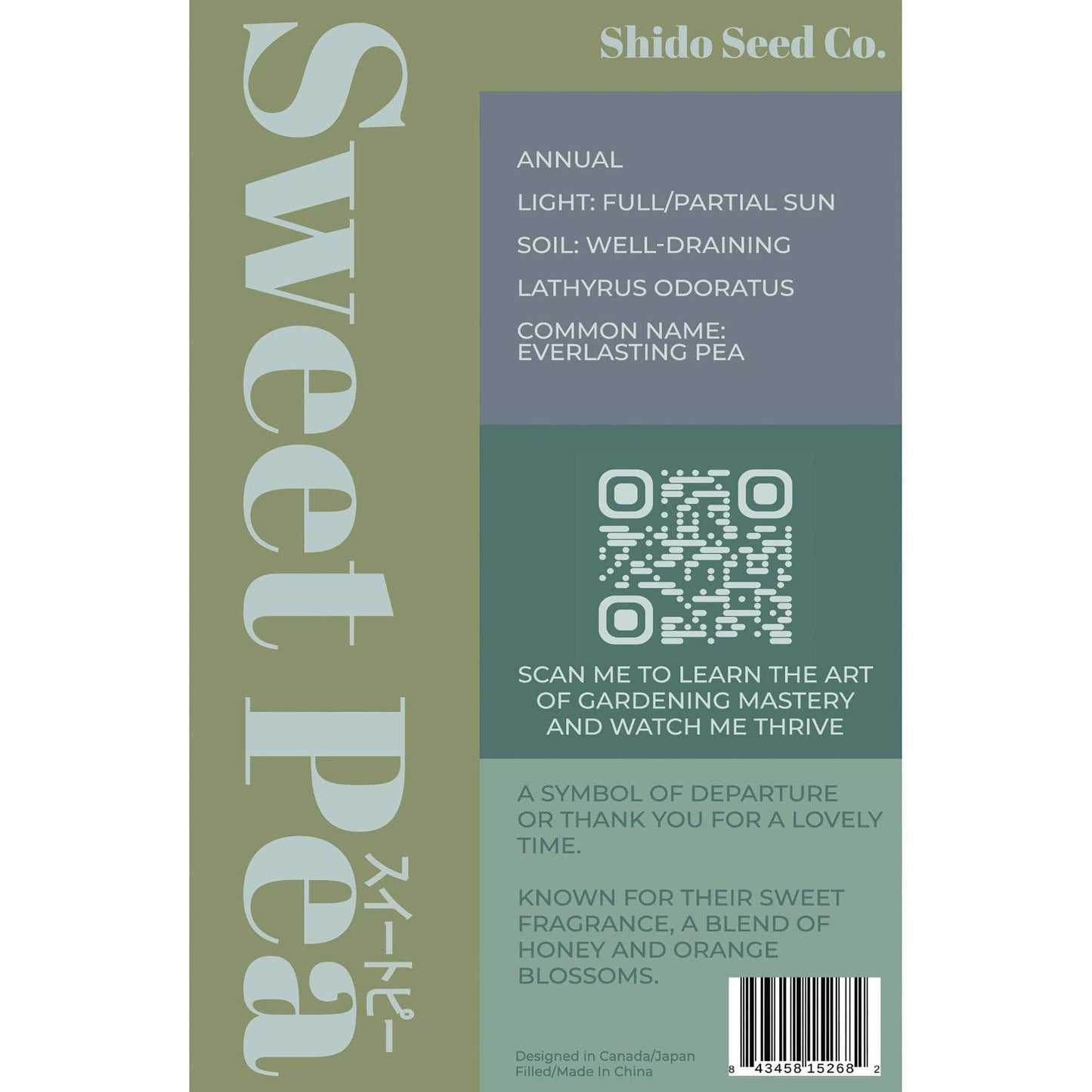 Shido Sweet Pea Flower Seeds Packet with Seed Cards