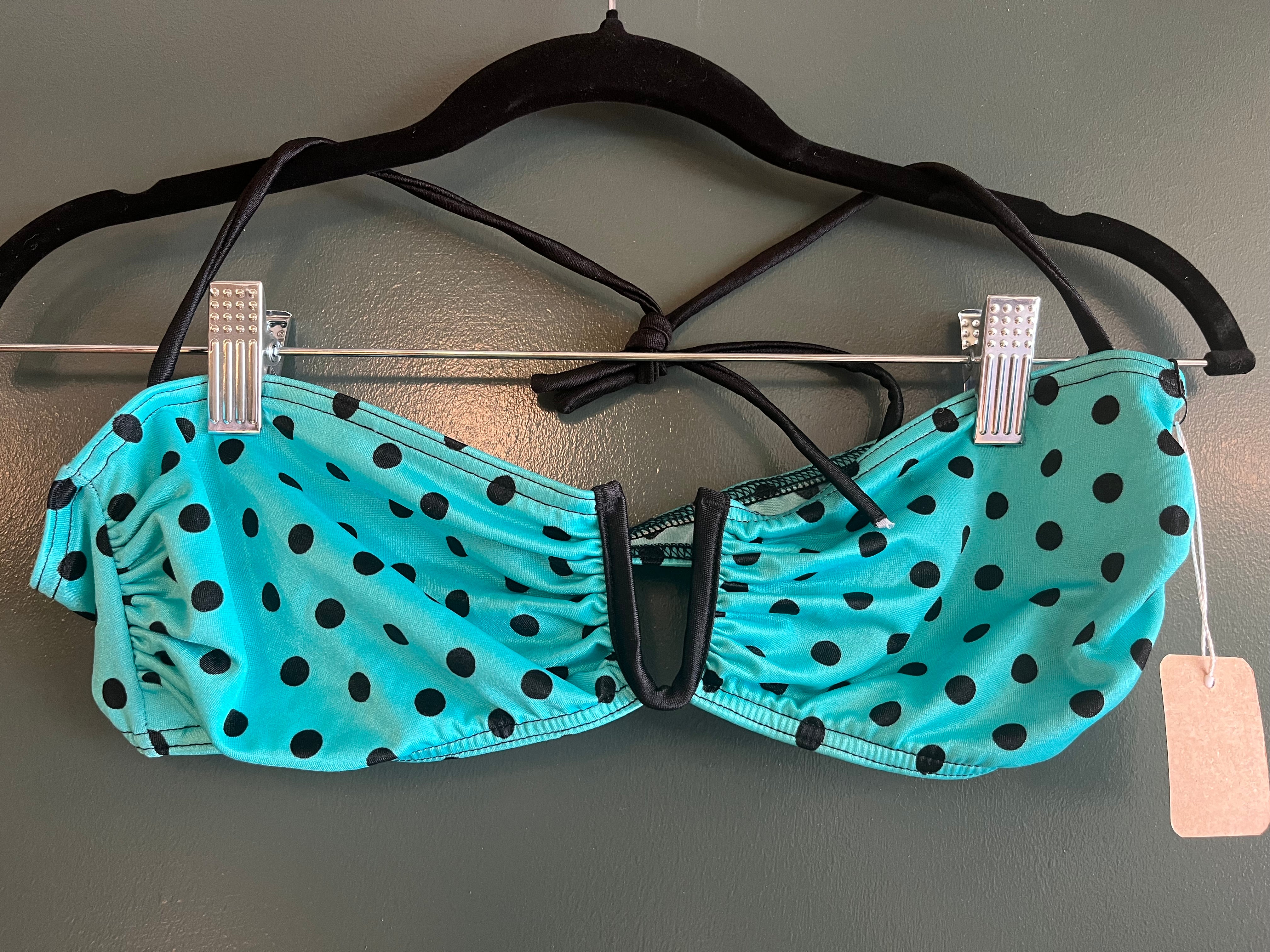 Vintage 80 s Baltex teal and black polka dot bikini top small STUDIO 1929