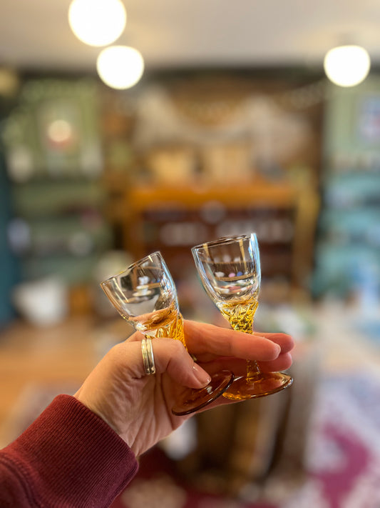 Vintage golden Liqueur Glasses pair