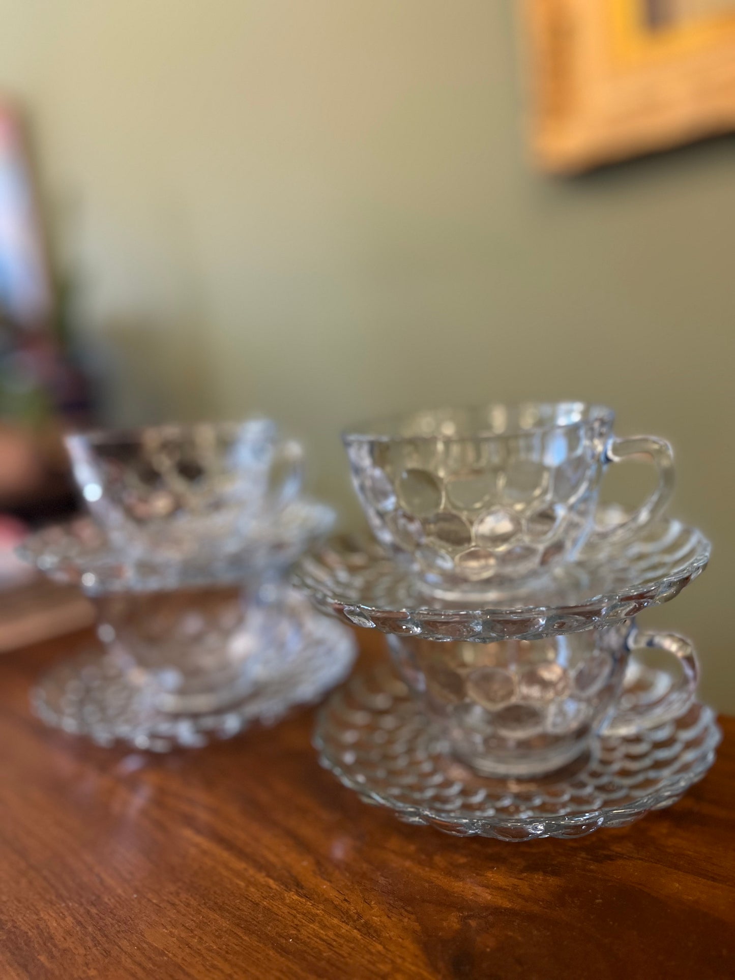 Vintage Clear Bubble Glass Cup and Saucer