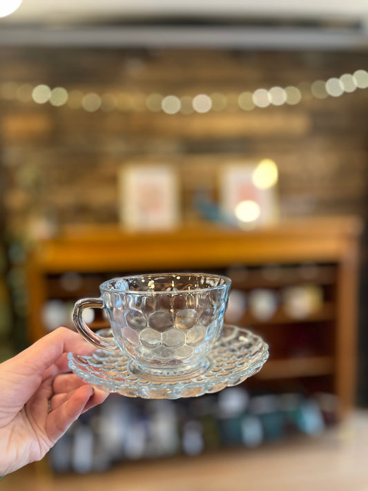 Vintage Clear Bubble Glass Cup and Saucer