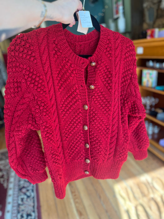 Vintage cherry wool (?) cardigan, small/medium