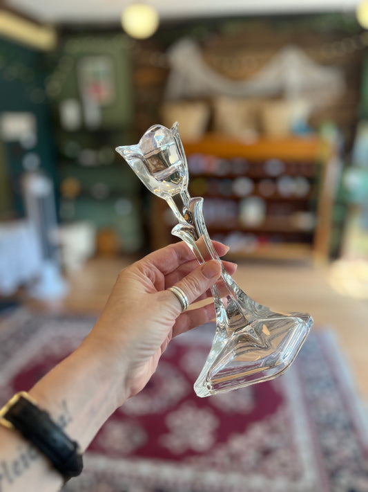 Glass flower candlestick pair