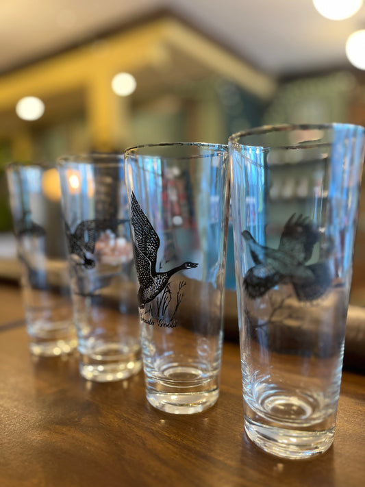 Vintage Bird Beer Glasses, set of four