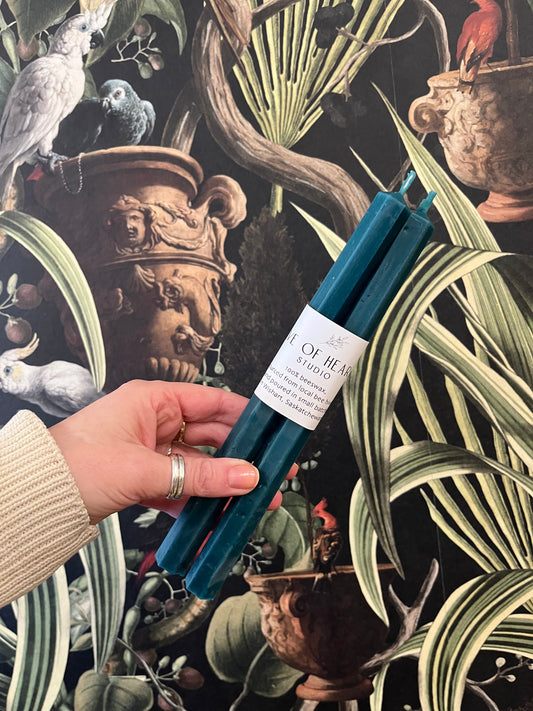 Five of Hearts Beeswax Hexi Pair, blue spruce