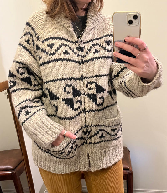 Vintage Knitted Wool Jacket (Cowichan style), M/L