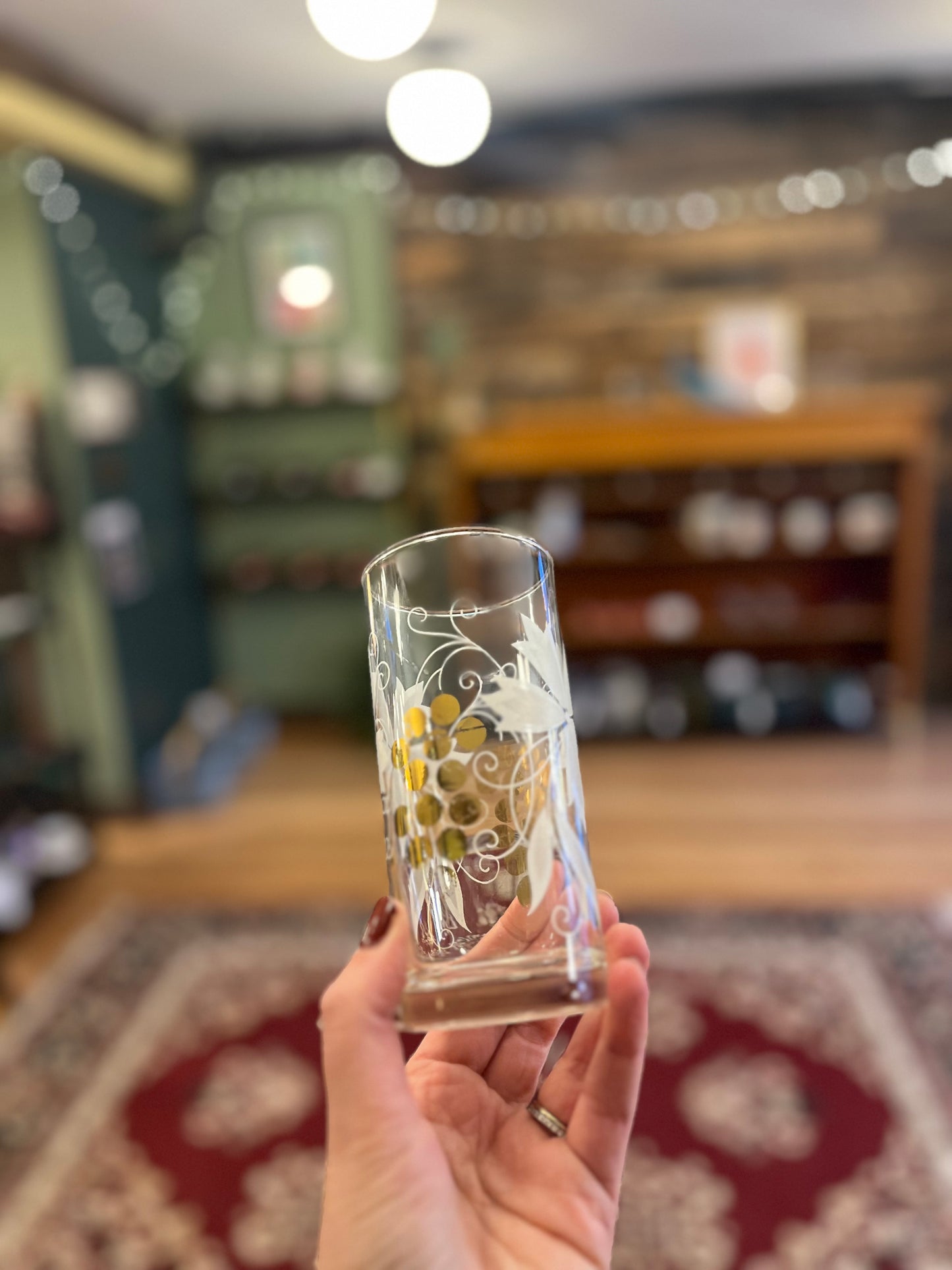 Vintage highball cocktail tumblers w grapes