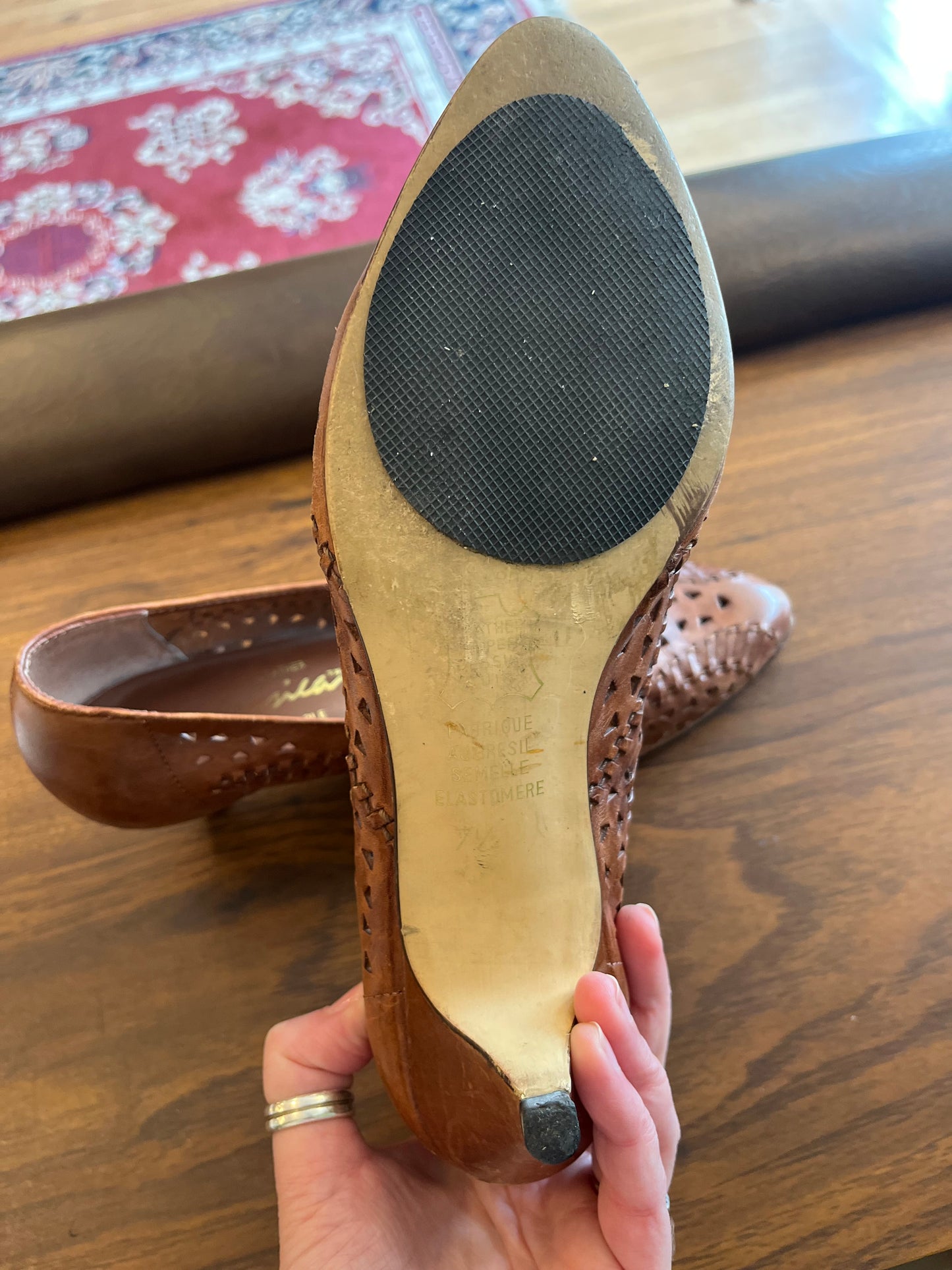 Vintage brown leather cutout pumps, 7.5