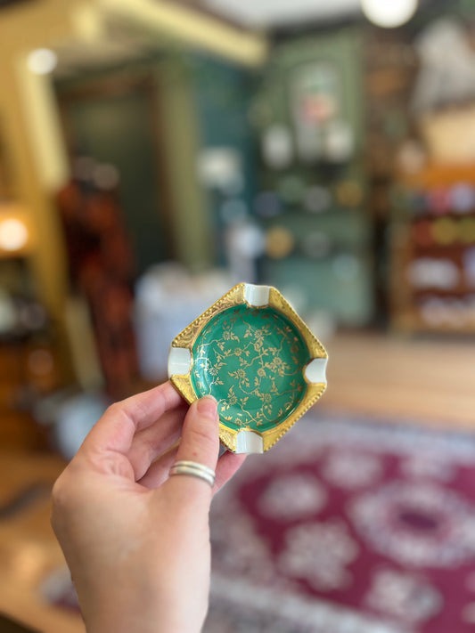 Mini green and gold ashtray