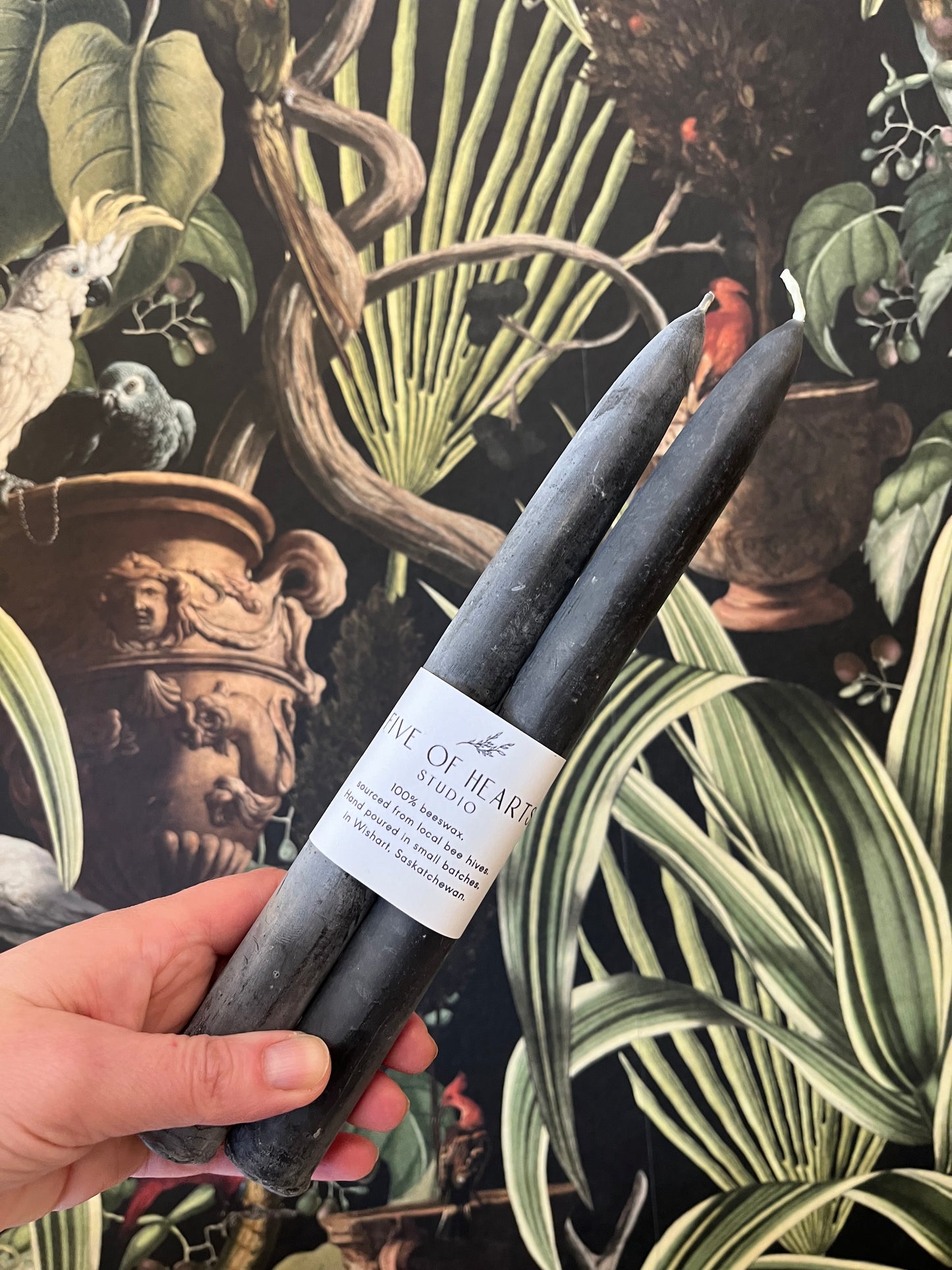 Five of Hearts Beeswax Taper Pair, Coal